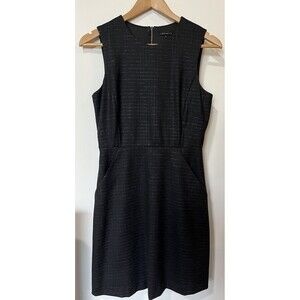 Theory Black Silver Square Print Front Pockets Sleeveless Mini Dress Siz…